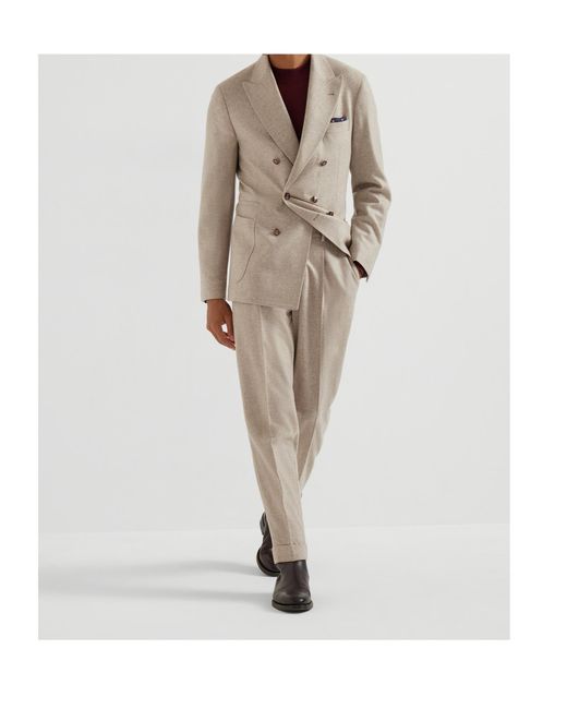 Brunello Cucinelli Natural Double-Breasted Patch-Pocket Blazer for men