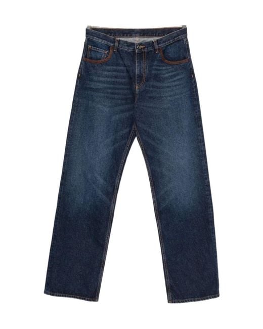 Etro Blue Logo-Patch Straight-Leg Jeans for men
