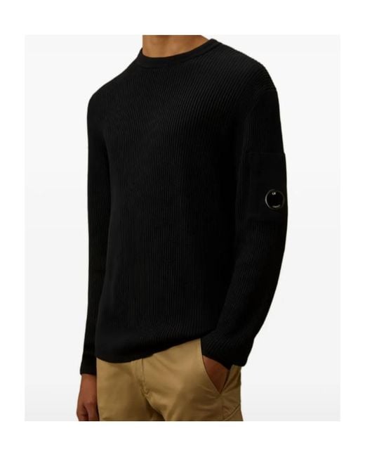 C P Company Black Sea Island Ribbed Lens Sweater for men