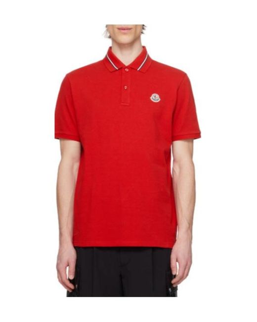 Moncler Red Logo-Patch Polo Shirt for men