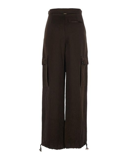 Twinset Black Froissé Satin Cargo Trousers
