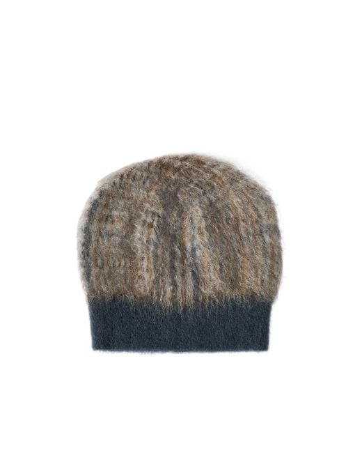 Brunello Cucinelli Gray Mohair And Would Prince Of Wales Double-Knit Beanie Hat