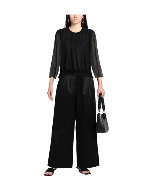 Ganni Black Solid-Color Chiffon Top