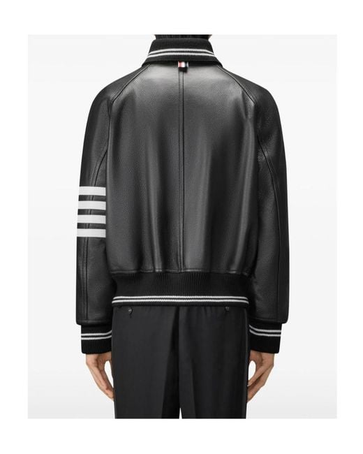 Thom Browne Black Raglan-Sleeve Striped Leather Jacket for men