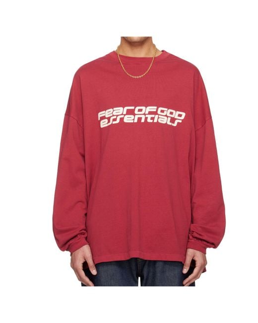 Fear Of God Red 90S Oversized Long Sleeve T-Shirt for men