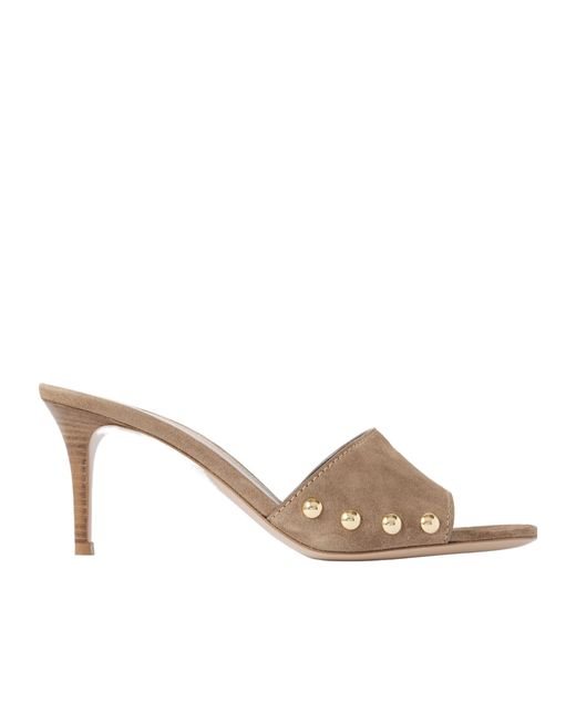 Gianvito Rossi Brown 70 Studded Suede Mules