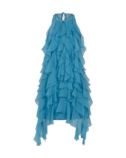 Alberta Ferretti Blue Ruffled Mini Dress