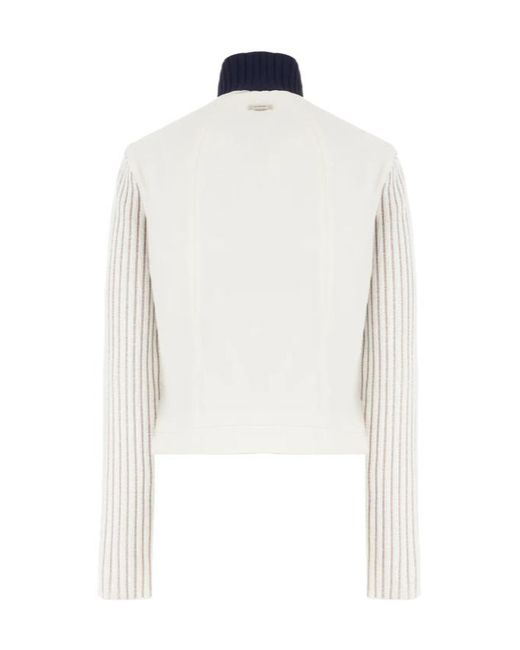 Iceberg White Ribbed-Knit Panelled Bomber Jacket