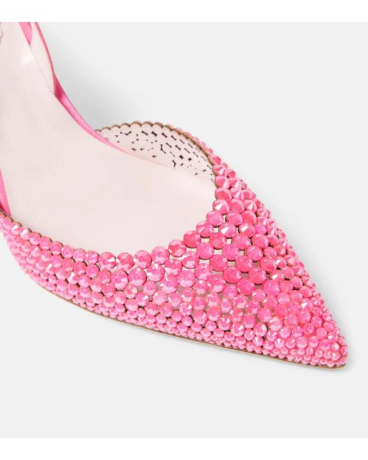 Rene Caovilla Pink Embellished Satin Slingback Sandals