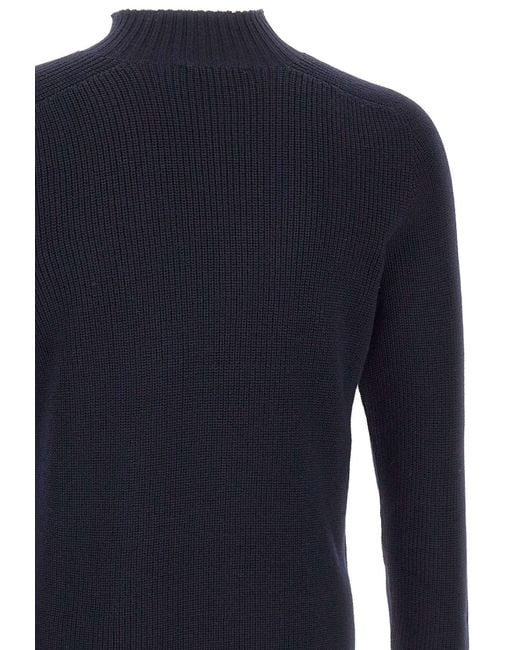 Gran Sasso Blue Ribbed High-Neck Sweater for men