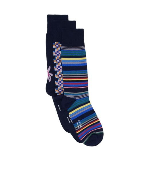Paul Smith Blue Three Pairs Of Mid-Calf Socks for men
