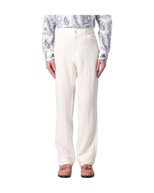 Etro White Mid-Rise Straight-Leg Trousers for men