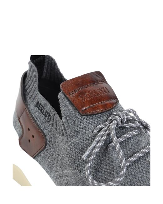 Berluti Gray Lace-Up Knit Sneakers for men