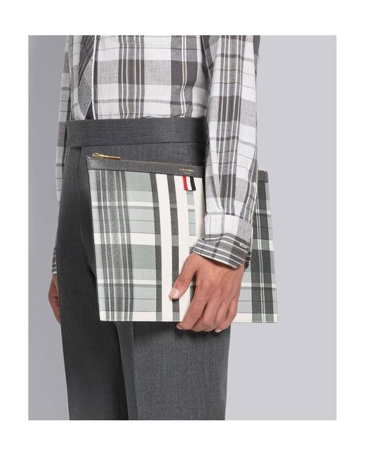 Thom Browne Gray Checkered Zipped Clutch Bag for men