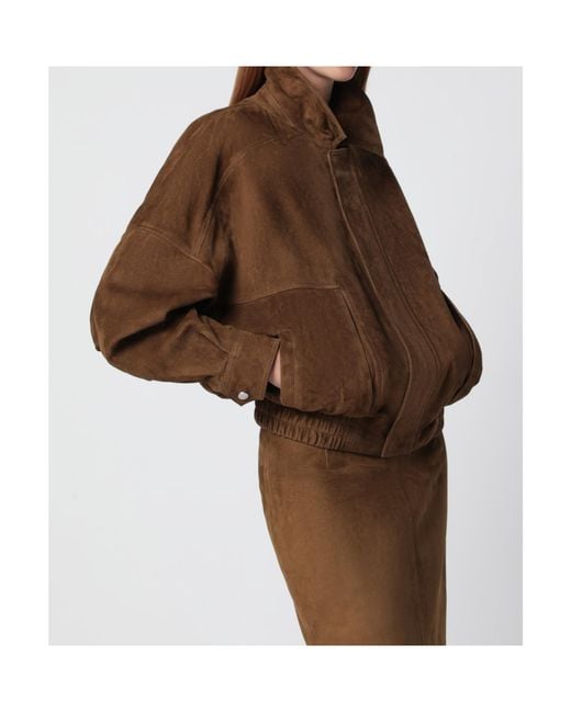Nour Hammour Brown Suede Bomber Jacket