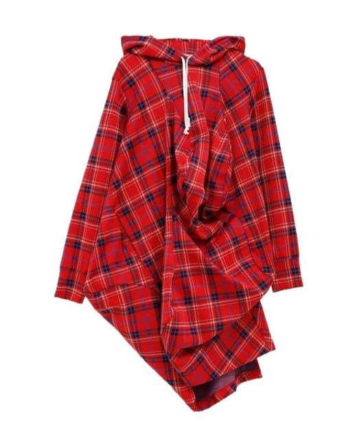Comme des Garçons Red Plaid-Pattern Hoodie