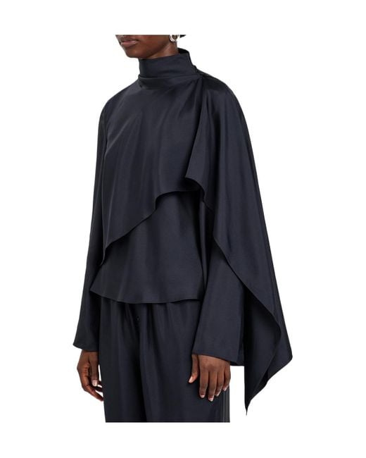 Rohe Blue Draped Asymmetric Silk Top