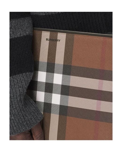 Burberry Brown Large Check-Pattern Pouch for men