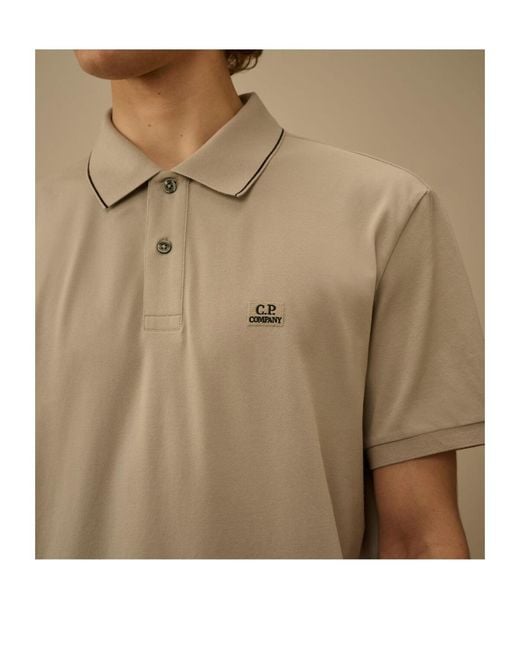 C P Company Natural Logo-Detail Short-Sleeve Cotton Polo Shirt for men