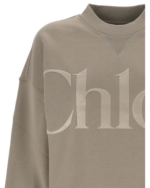 Chloé Gray Chloé Logo Detailed Crewneck Sweatshirt