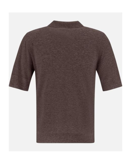 Herno Brown Short-Sleeved Knitted Polo Shirt