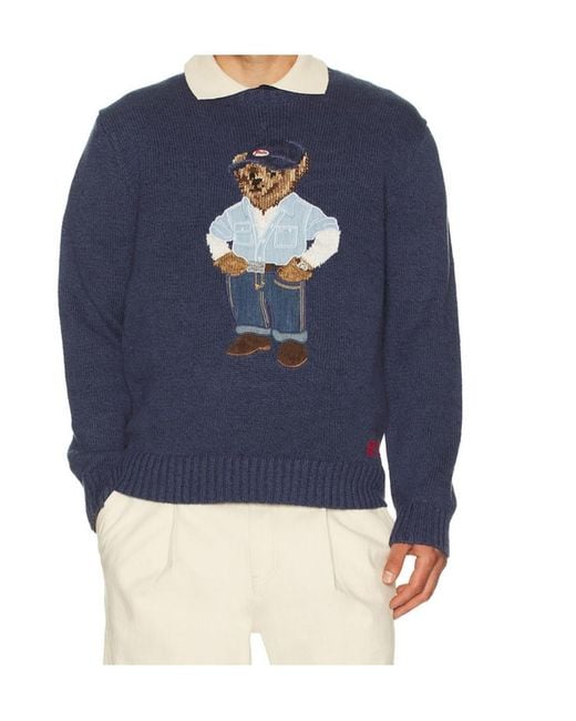 Polo Ralph Lauren Blue Bear-Embroidered Crew-Neck Sweater for men
