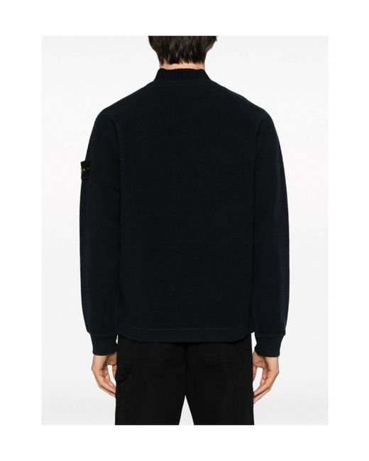 Stone Island Blue Compass-Motif Mock Neck Layered Sweatshirt for men