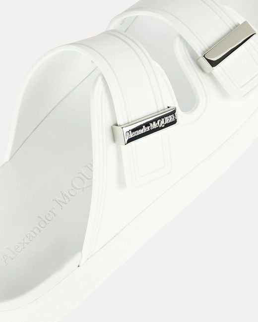 McQueen White Oversized Buckled Slides
