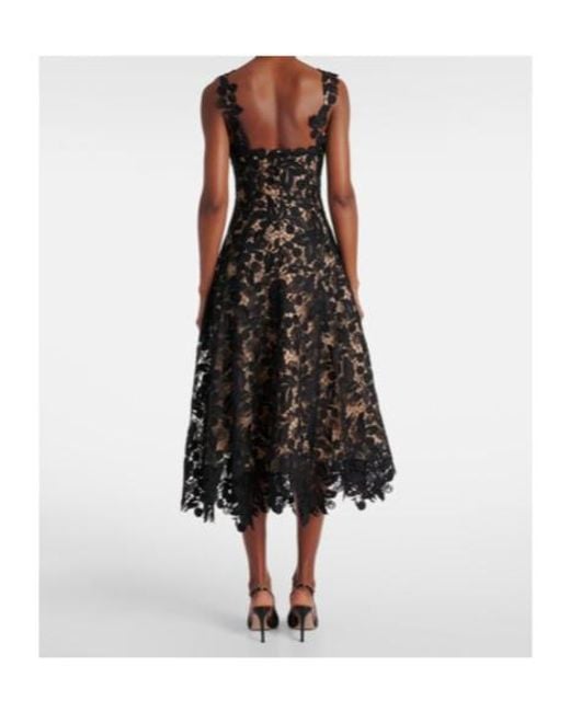 Oscar de la Renta Black Lace Guipure Cocktail Dress