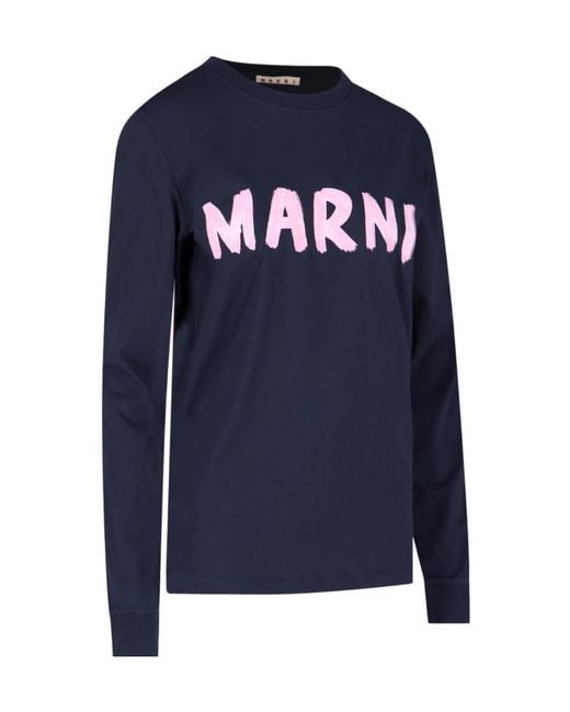 Marni Blue Logo-Print Long-Sleeved T-Shirt