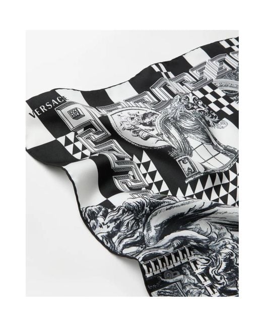 Versace White Printed Silk Twill Scarf 55 Cm for men