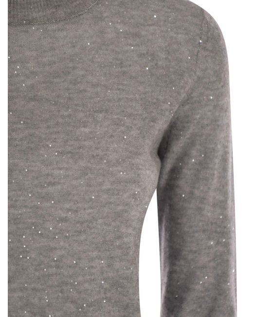 Fabiana Filippi Gray High-Necked Wool Sweater With Sequins