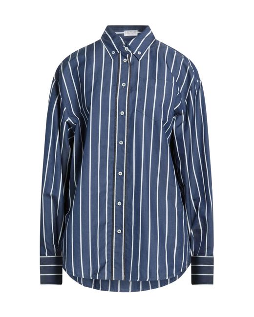 Brunello Cucinelli Blue Striped Long-Sleeve Shirt