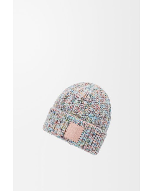 Loewe Gray Logo Patch Knitted Beanie
