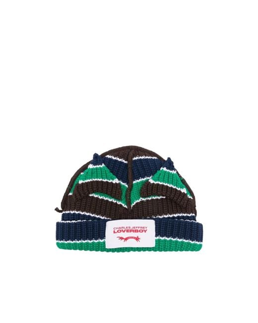 charlesjeffreyloverboy Green Ribbed Knit Brimless Hat for men