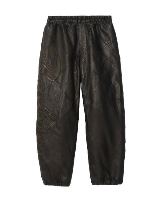 Burberry Gray Cursive-Logo Leather Trousers for men