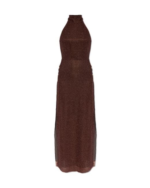 Oseree Brown Oséree Halterneck Cut-Out Lurex Dress