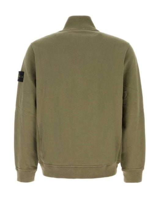 Stone Island Green Logo Patch Zip-Up Sweatshirt for men