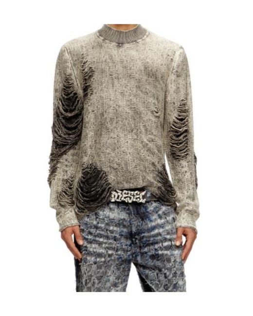DIESEL Gray K-Fjordi Destroyed Sweater for men
