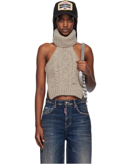 DSquared² Natural Roll-Neck Knitted Top