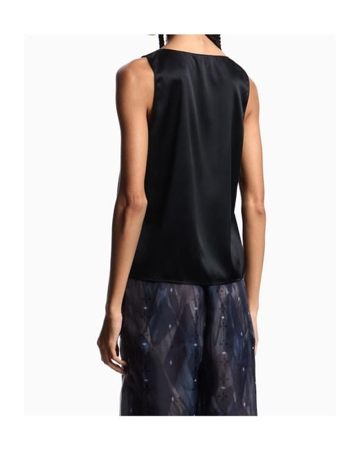 Emporio Armani Blue V-Neck Satin Tank Top