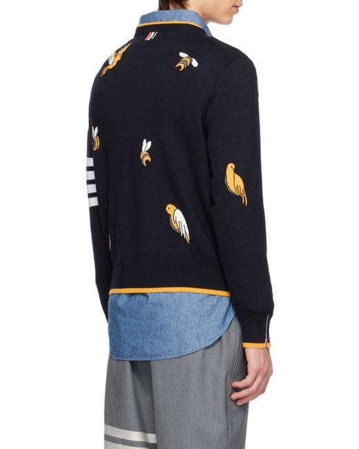 Thom Browne Blue Fine Knit Crewneck Jumper for men