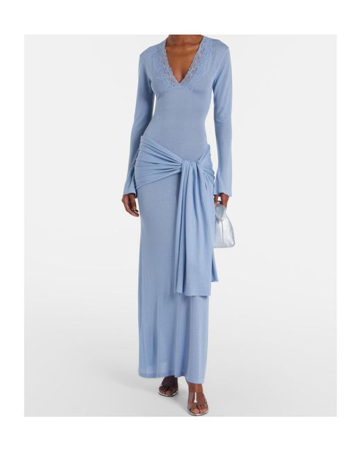 AYA MUSE Blue Lace-Trimmed Maxi Dress