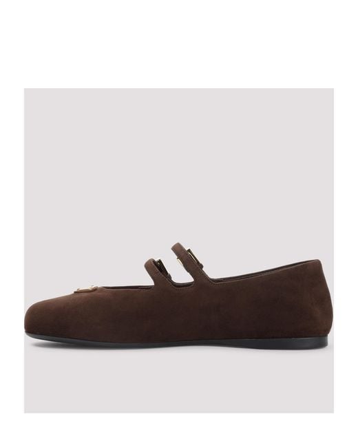 Prada Brown Triangle-Logo Ballerinas