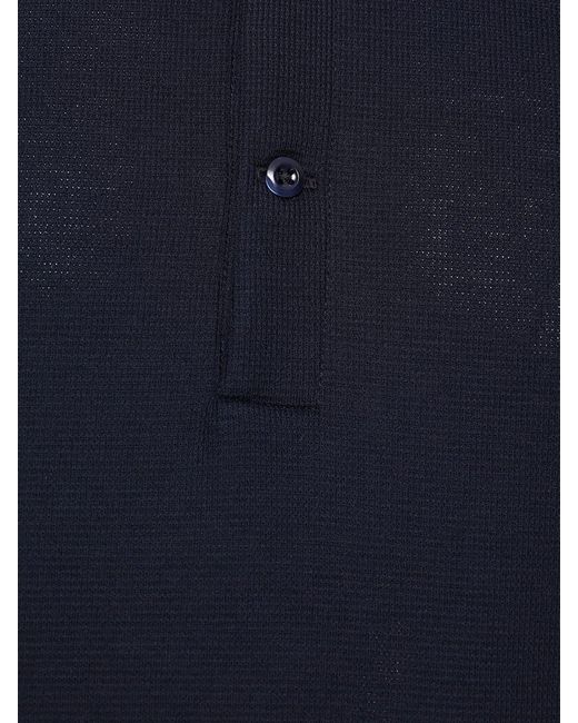 Brunello Cucinelli Blue Waffle-Pattern Henley-Collar Polo Shirt for men
