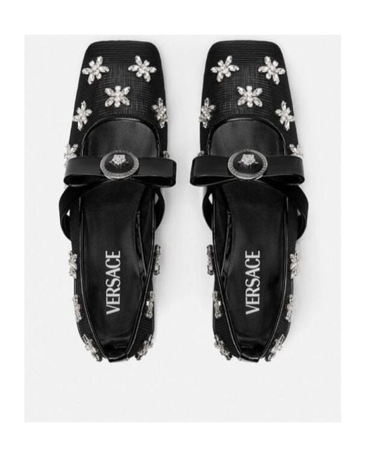 Versace Black Mesh Gianni Ribbon Ballerinas