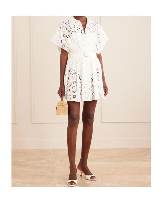 Norma Kamali White Broderie-Anglaise Belted Dress