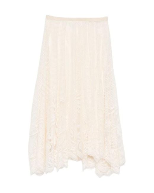 Fabiana Filippi White Floral Lace Midi Skirt
