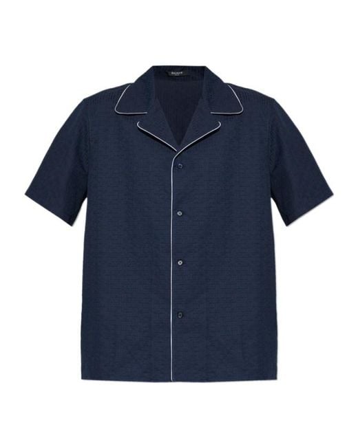 Balmain Blue Pb-Monogram Short-Sleeve Shirt for men