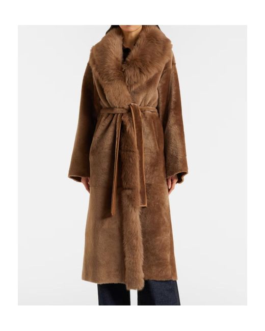 Nour Hammour Brown Isadora Shearling Wrap Coat